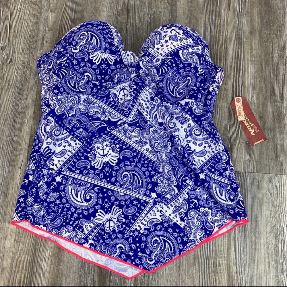 344 NWT Arizona Jean Company Blue Pink Bandeau Swim